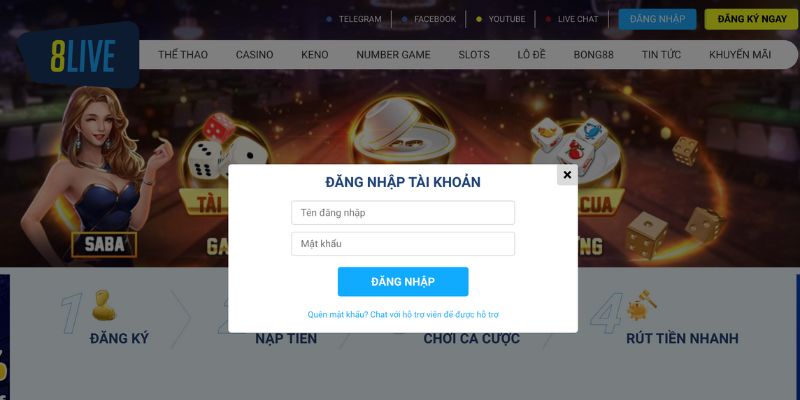 8live quy trinh dang nhap Đăng nhập 8live với 1 bước đơn giản